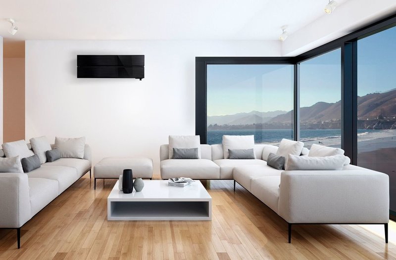 modern lounge with black heat pump